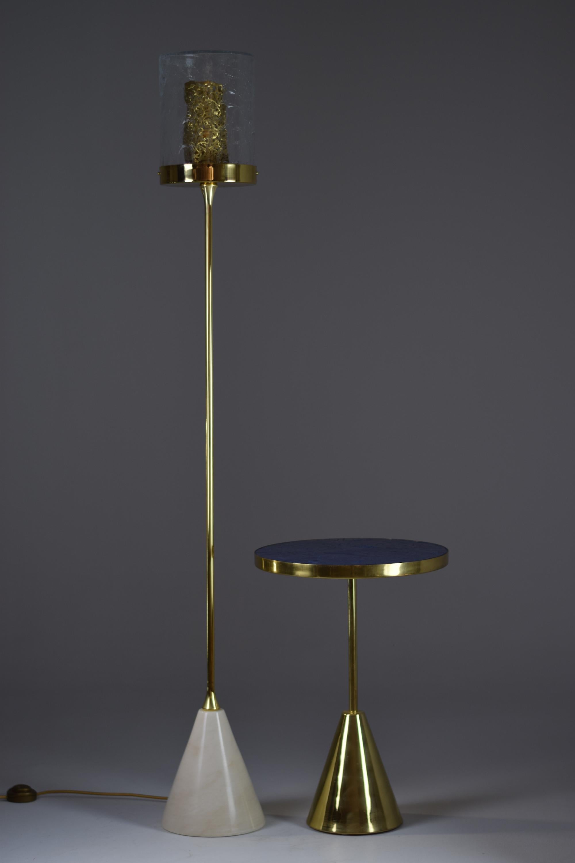 Ido-F4 Brass Floor Lamp with Marble Base and Oriental Cylinder 5