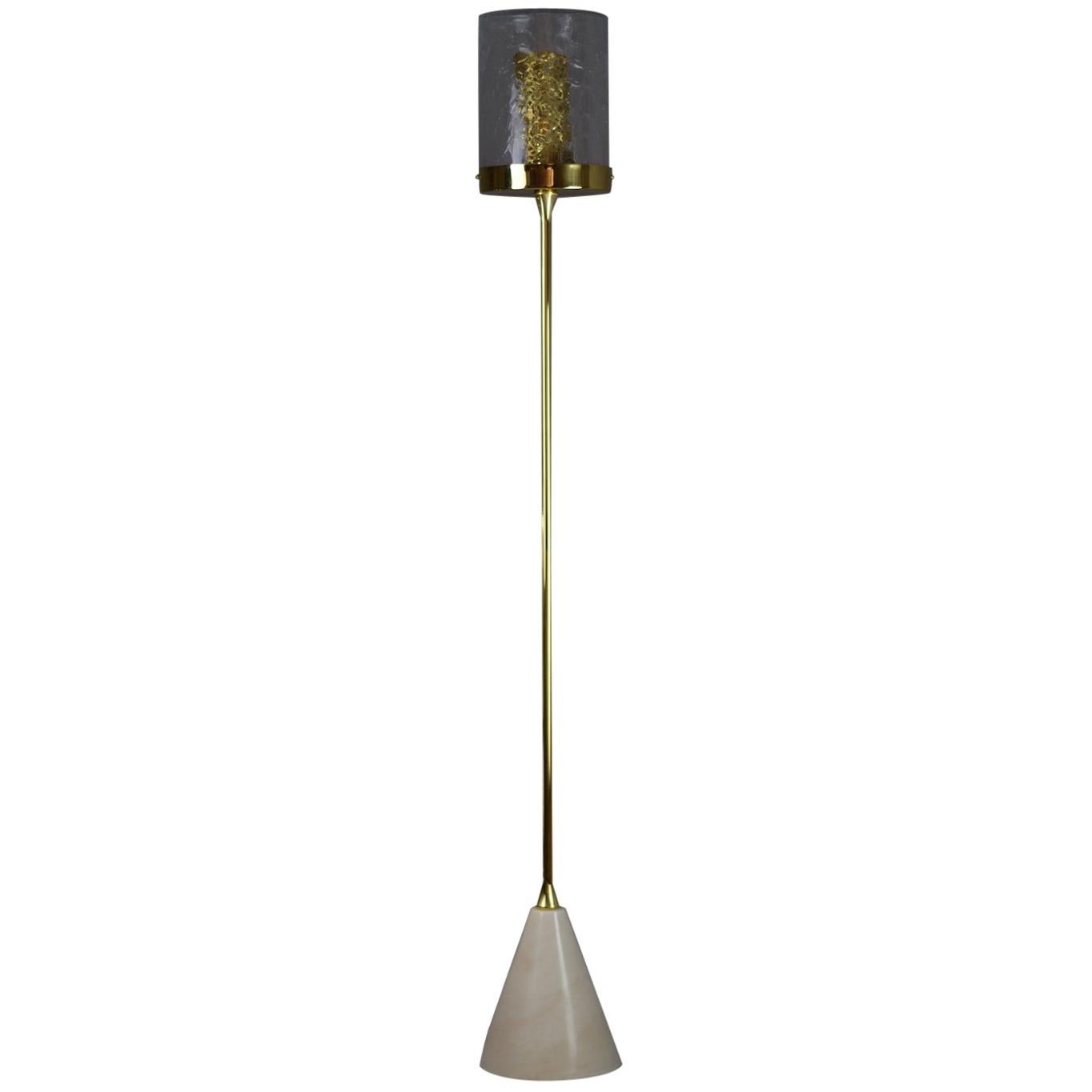 Ido-F4 Brass Floor Lamp with Marble Base and Oriental Cylinder