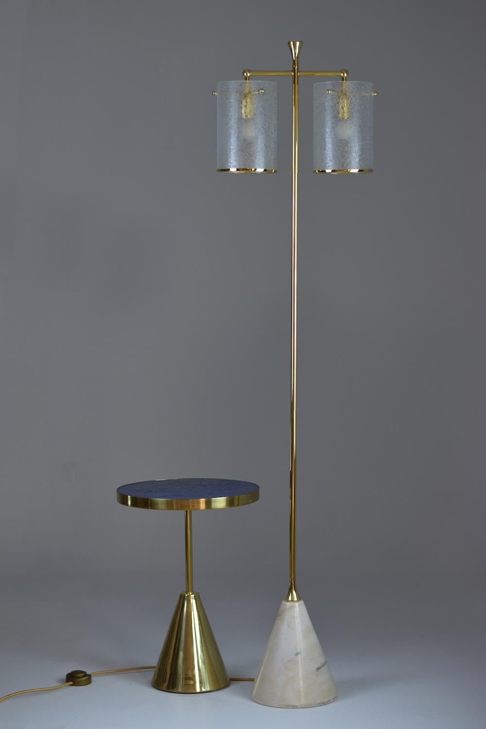Contemporary Ido-F5 Floor Lamp with Double Shade Light and Marble Base, Flow Collection
