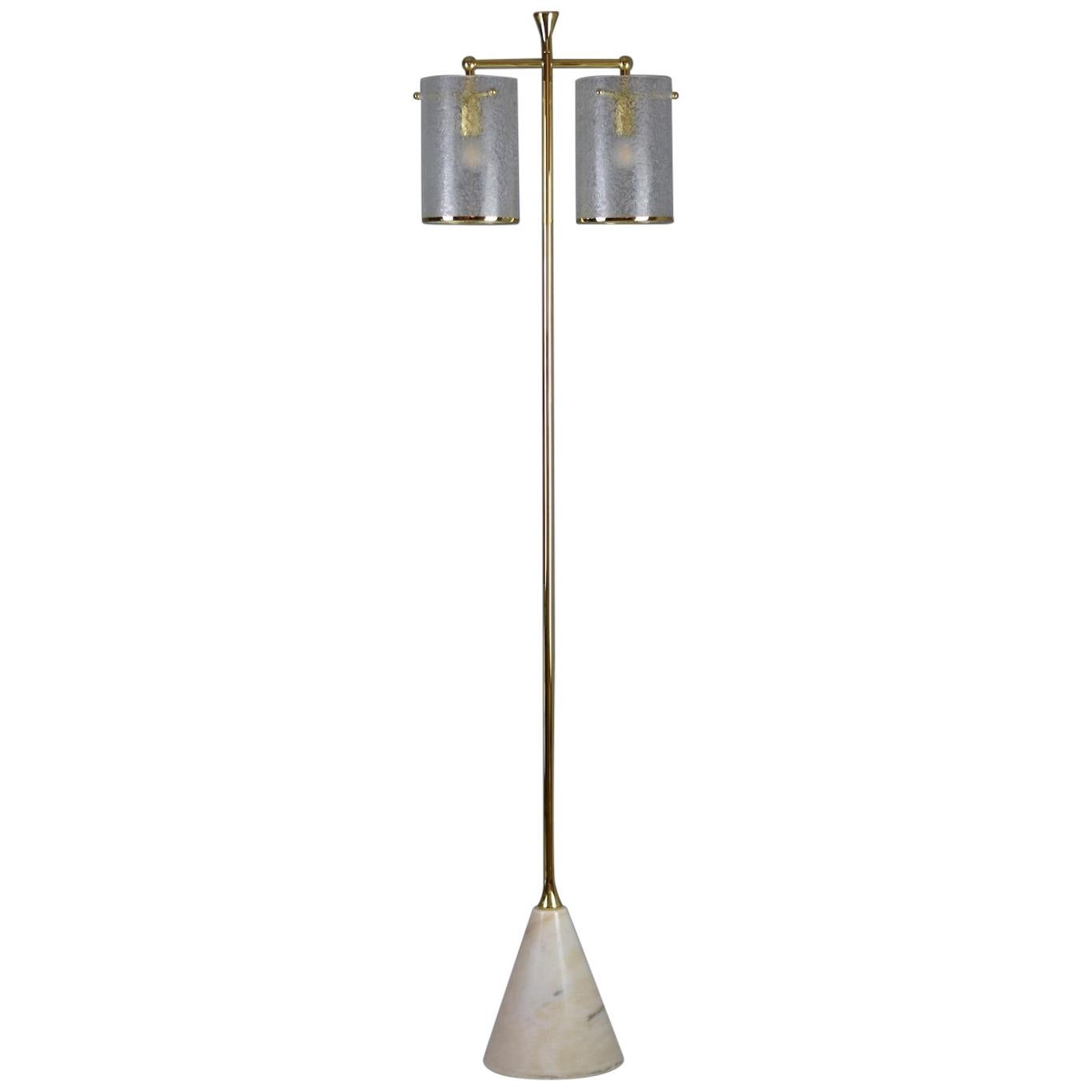 Ido-F5 Floor Lamp with Double Shade Light and Marble Base, Flow Collection