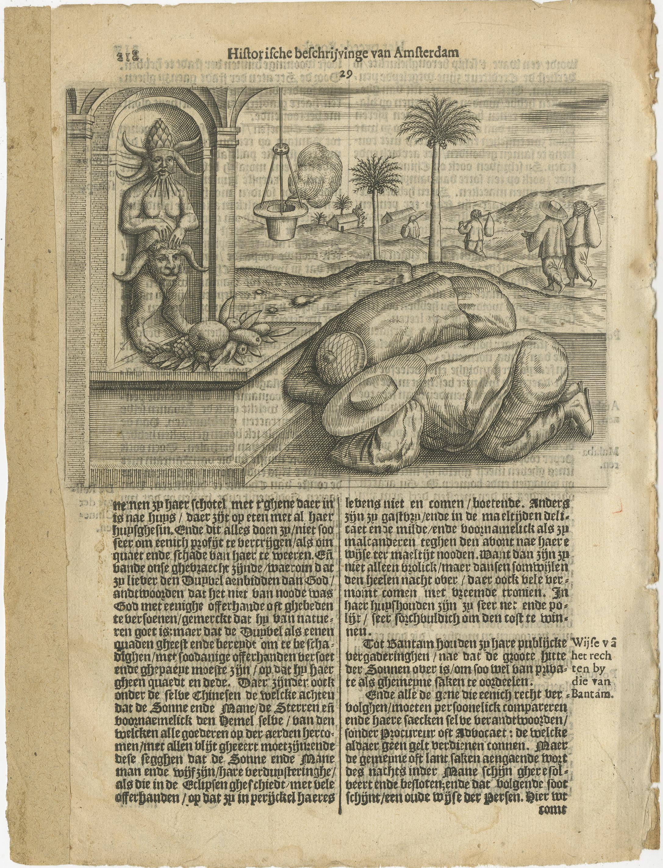 Götzenanbetung in Bantam, aus Pontanus' Geschichte von Amsterdam, 1611 im Angebot 2
