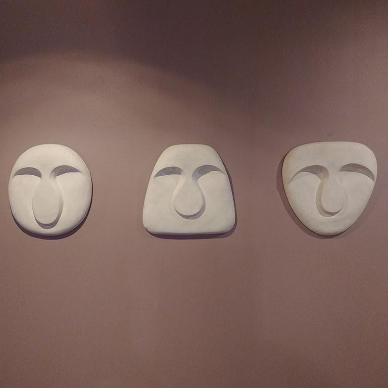 Hand-Crafted Idoli Mask Plaster Wall Sculpture For Sale