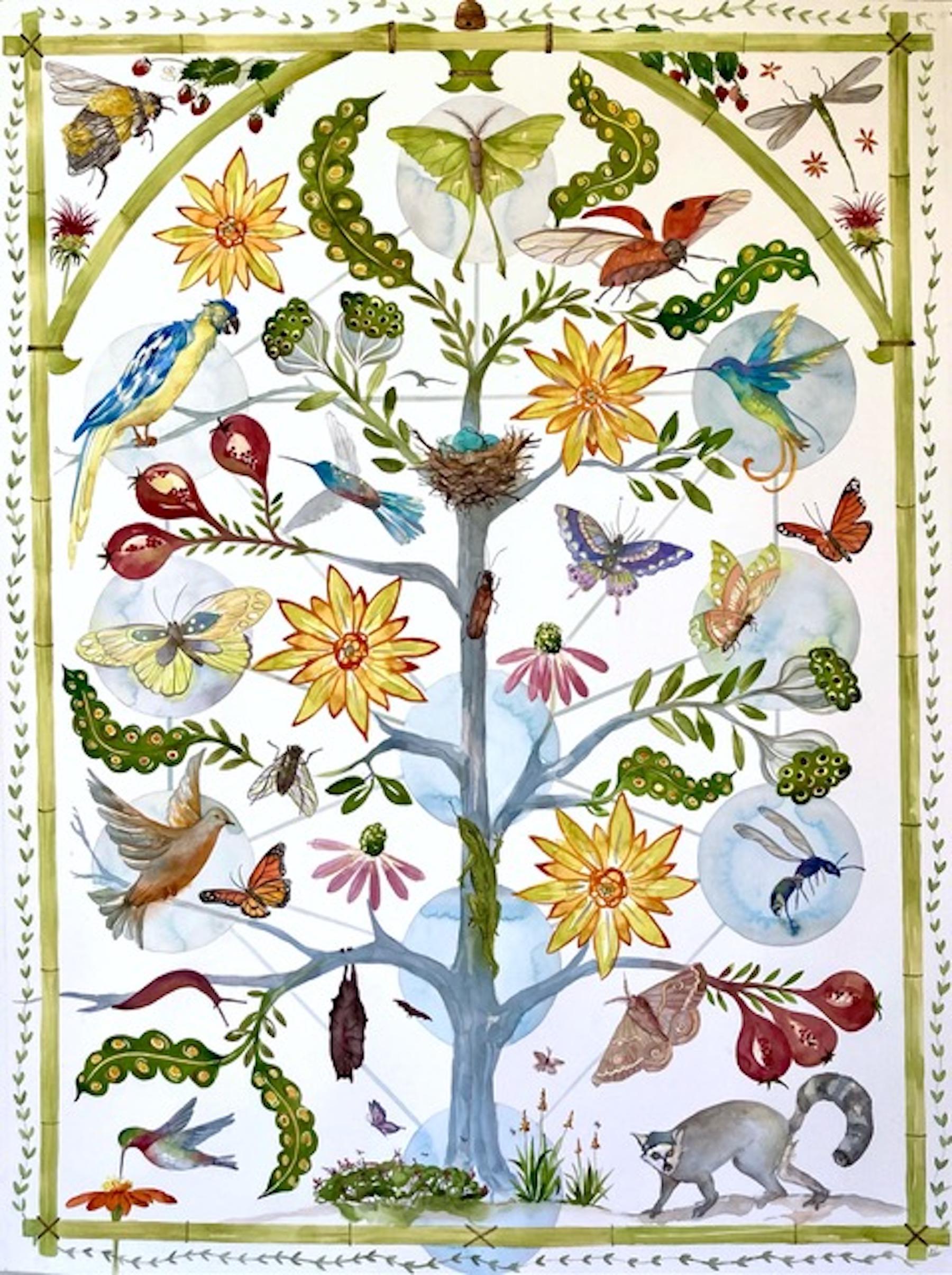 Idoline Duke Figurative Painting - Tree of life - the pollinators