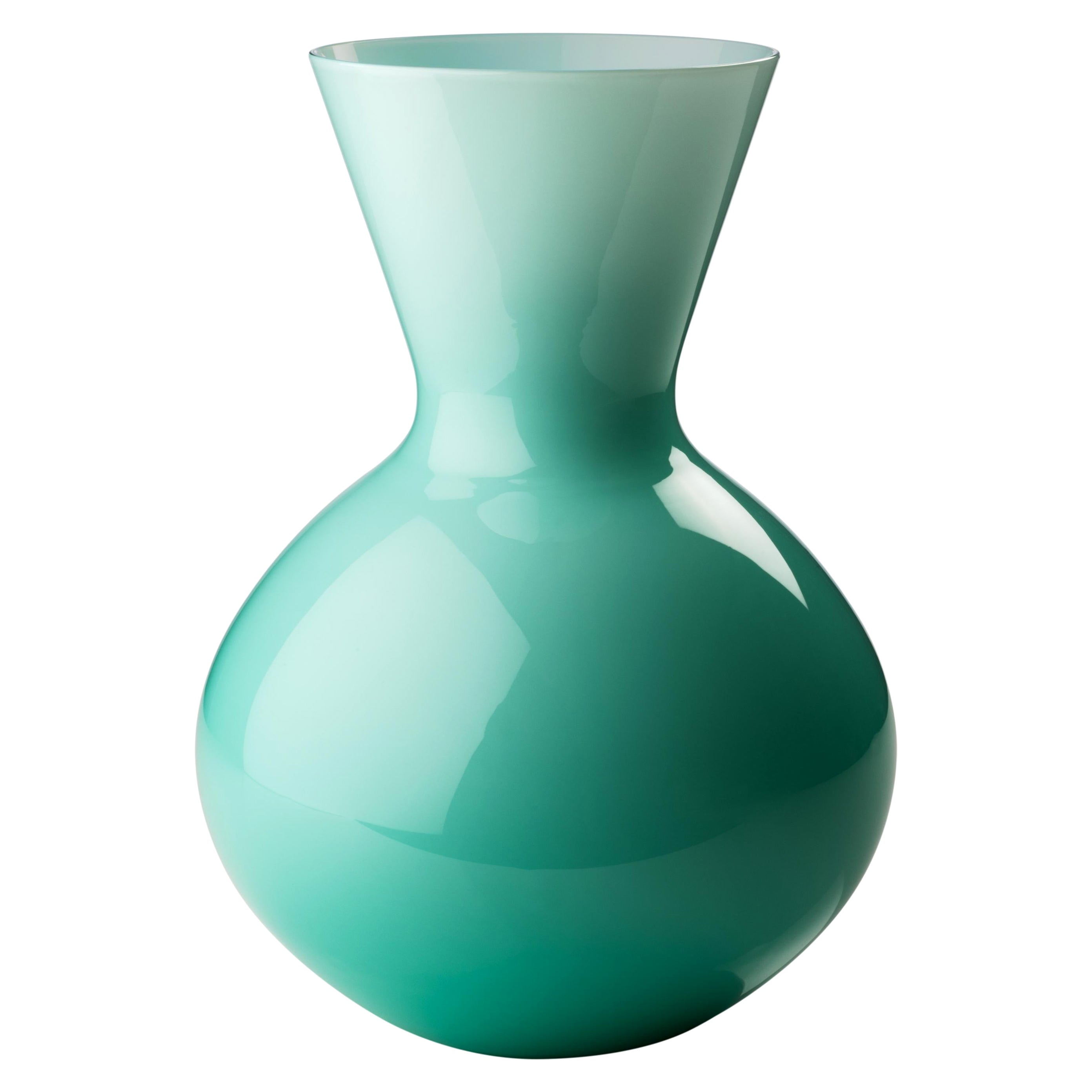 Jarrón de cristal redondo grande Idria en verde menta by Venini en venta