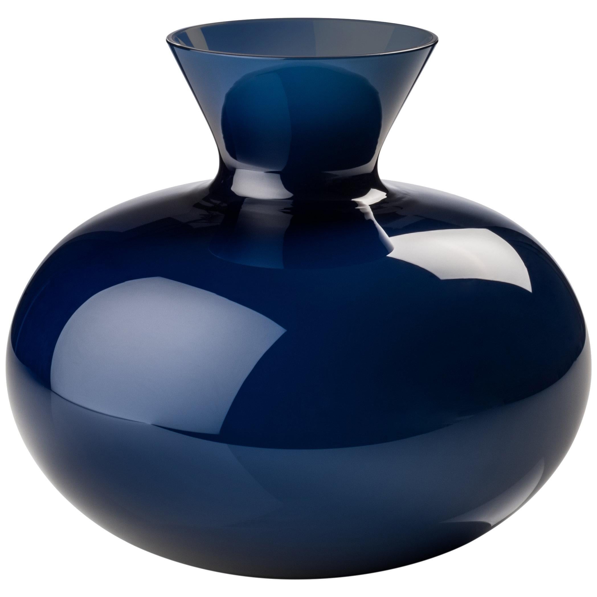 Idria Small Round Glass Vase in Blue Marine by Venini