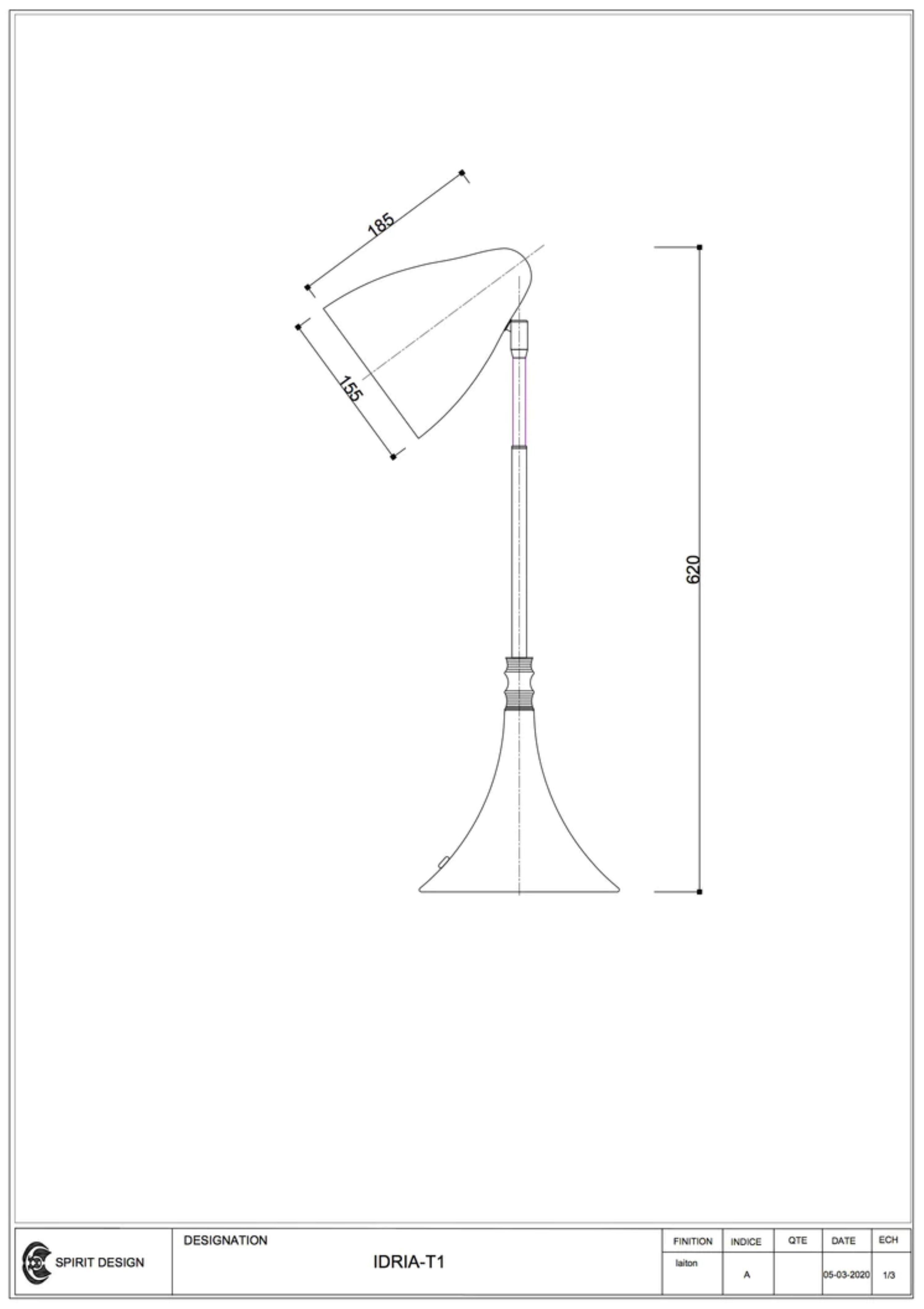 IDRIA-T1 lampe de bureau en laiton et cuir, collection Flow 2 en vente 7