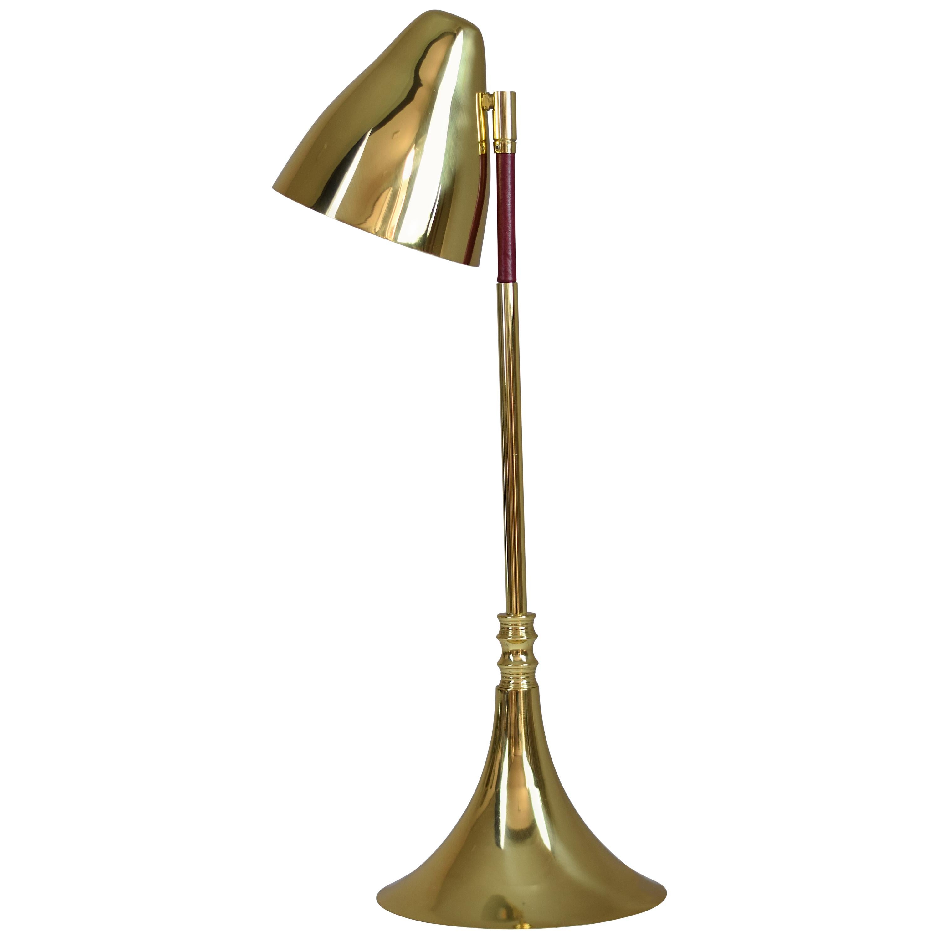 IDRIA-T1 Brass Leather Table Lamp, Flow 2 Collection