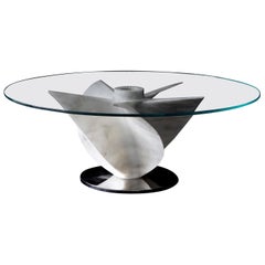 Idro Coffee Table in White Carrara Marble with Glass Top