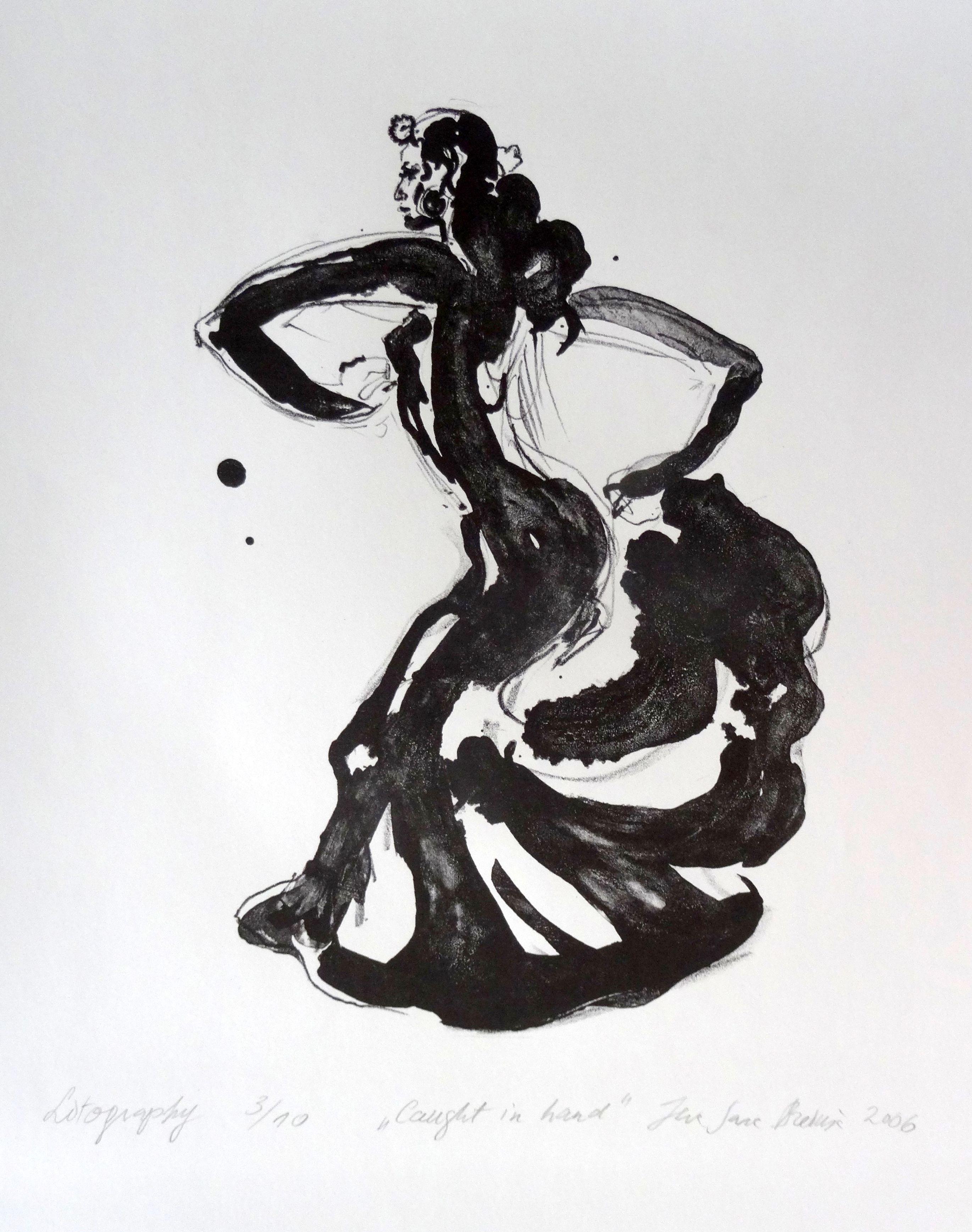 Caught in hand. Dancer. 2006. Paper, lithography, 72x54.5 cm - Print by Ieva Sara Breiksa
