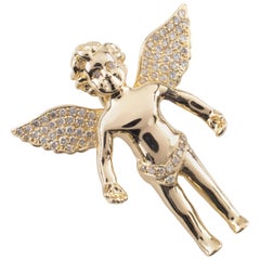 If & Co. 14 Karat Yellow Gold Diamond Cherub Angel Pendant 0.90 Carat