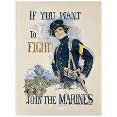 IF YOU WANT TO FIGHT! JOIN THE MARINES Original Vintage WWI War Poster