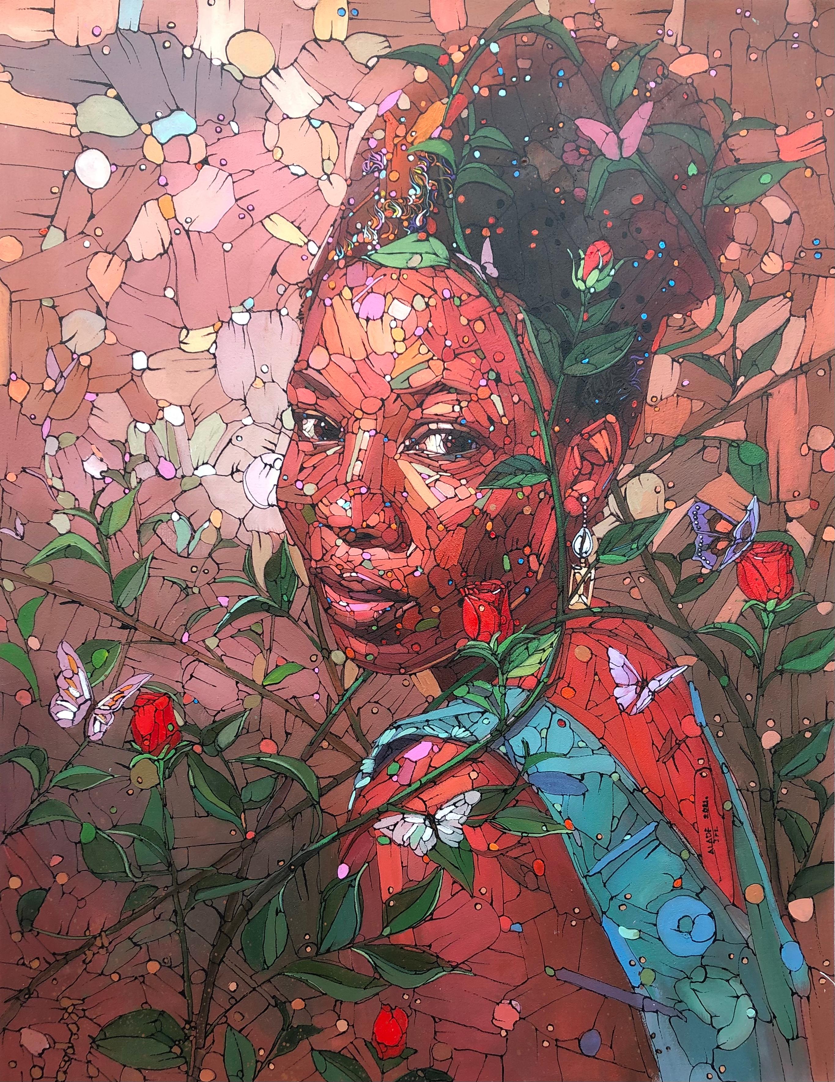 Ifeoluwa Alade Figurative Painting – Acrylgemälde „Bed of Roses“, „Blütenblatt“