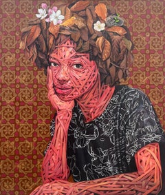"Beulah" - Ritratto in acrilico con motivi floreali e Nature, 2023
