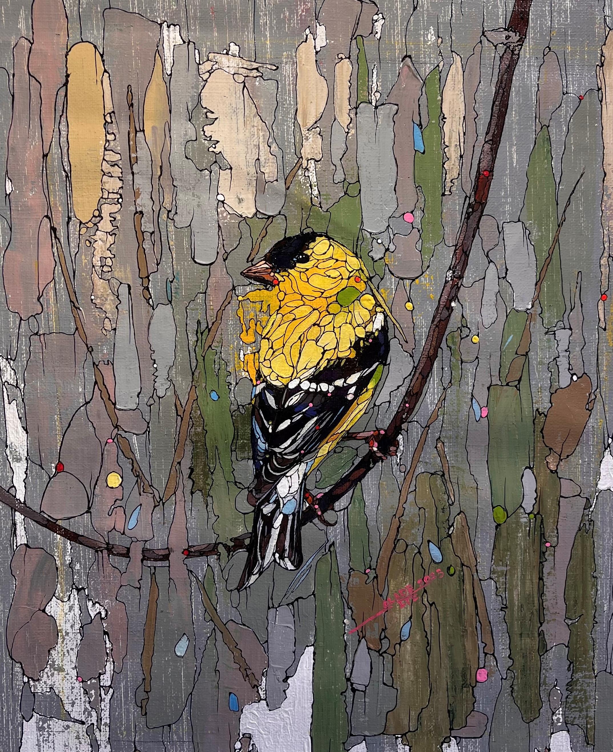 « Goldfinch » (2022) par Ifeoluwa Alade, peinture acrylique originale