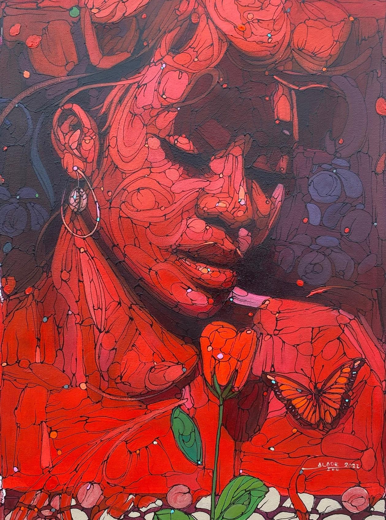 Ifeoluwa Alade Figurative Painting - "Roses Are Not Only Red, " Mixed Media Painting