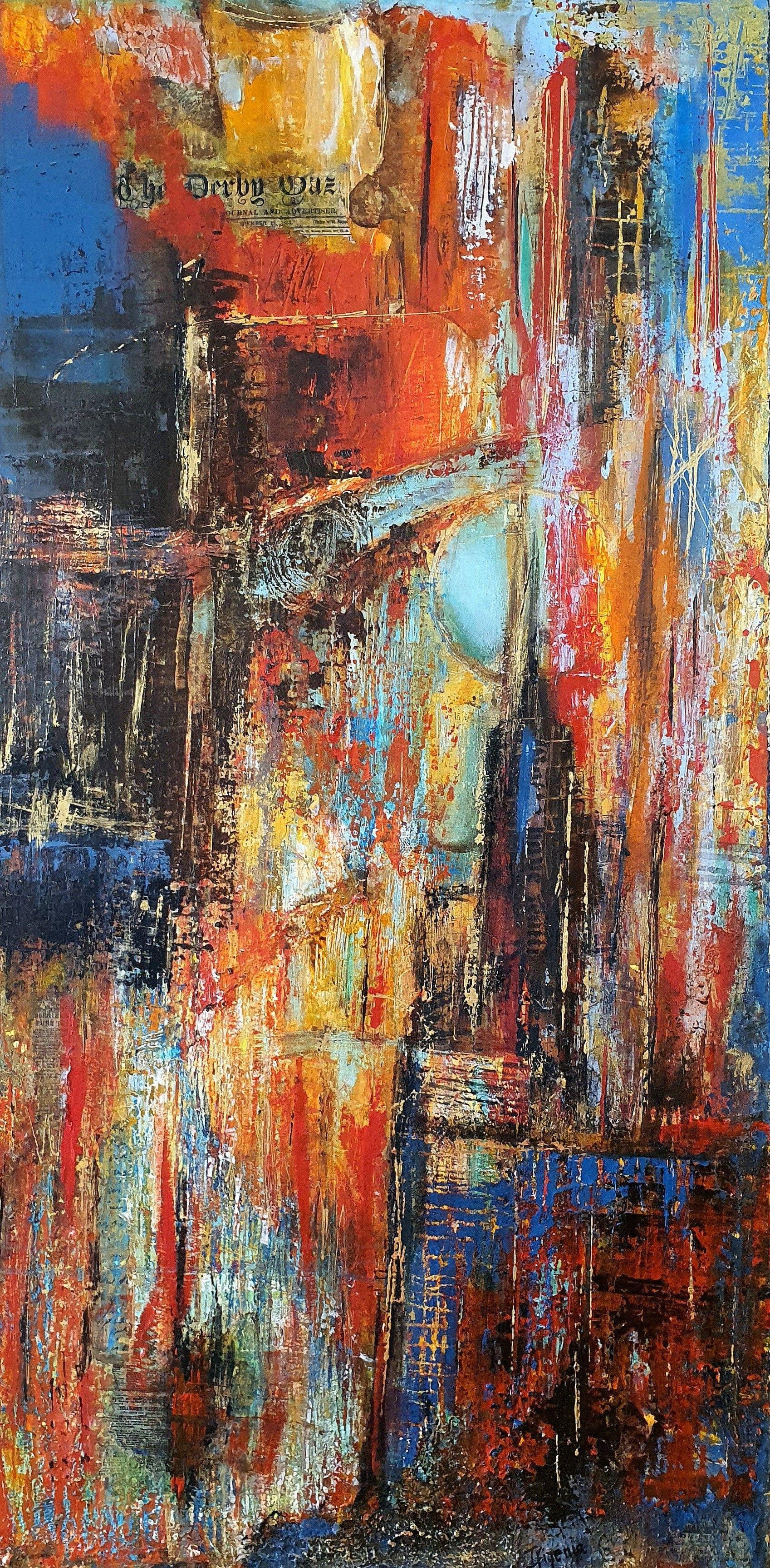 Ifigenia christodoulidou Abstract Painting - "City lights", Painting, Acrylic on Canvas