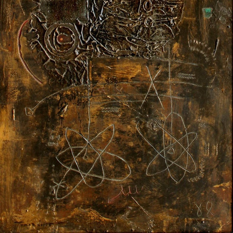 Composition by IGAEL TUMARKIN - Mixed media, large artworks, abstract art, '60s - Brown Abstract Painting by Igael Tumarkin