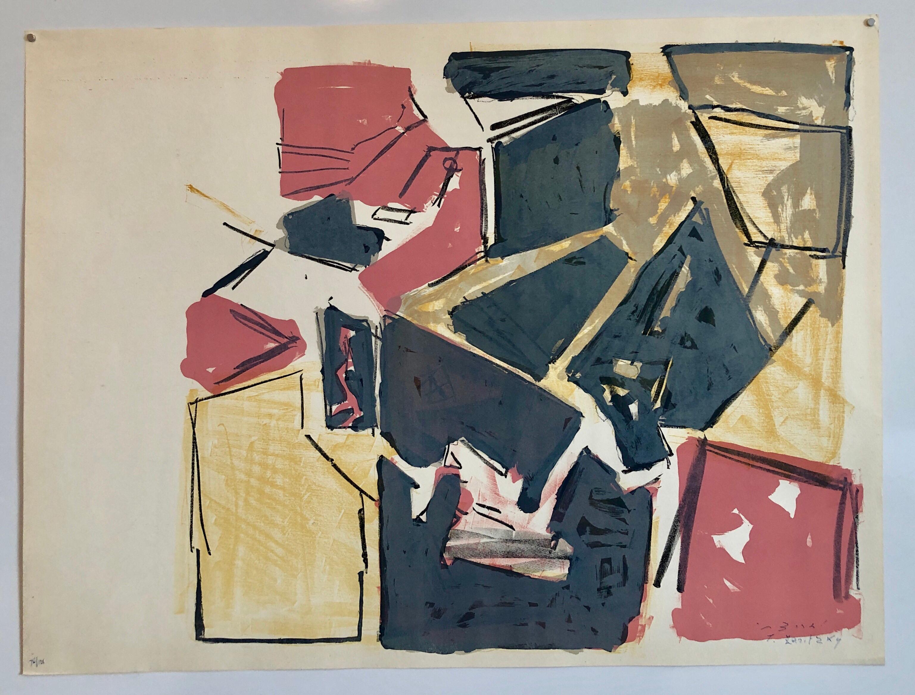Israeli Josef Zaritsky Abstract Modernist Lithograph Print 