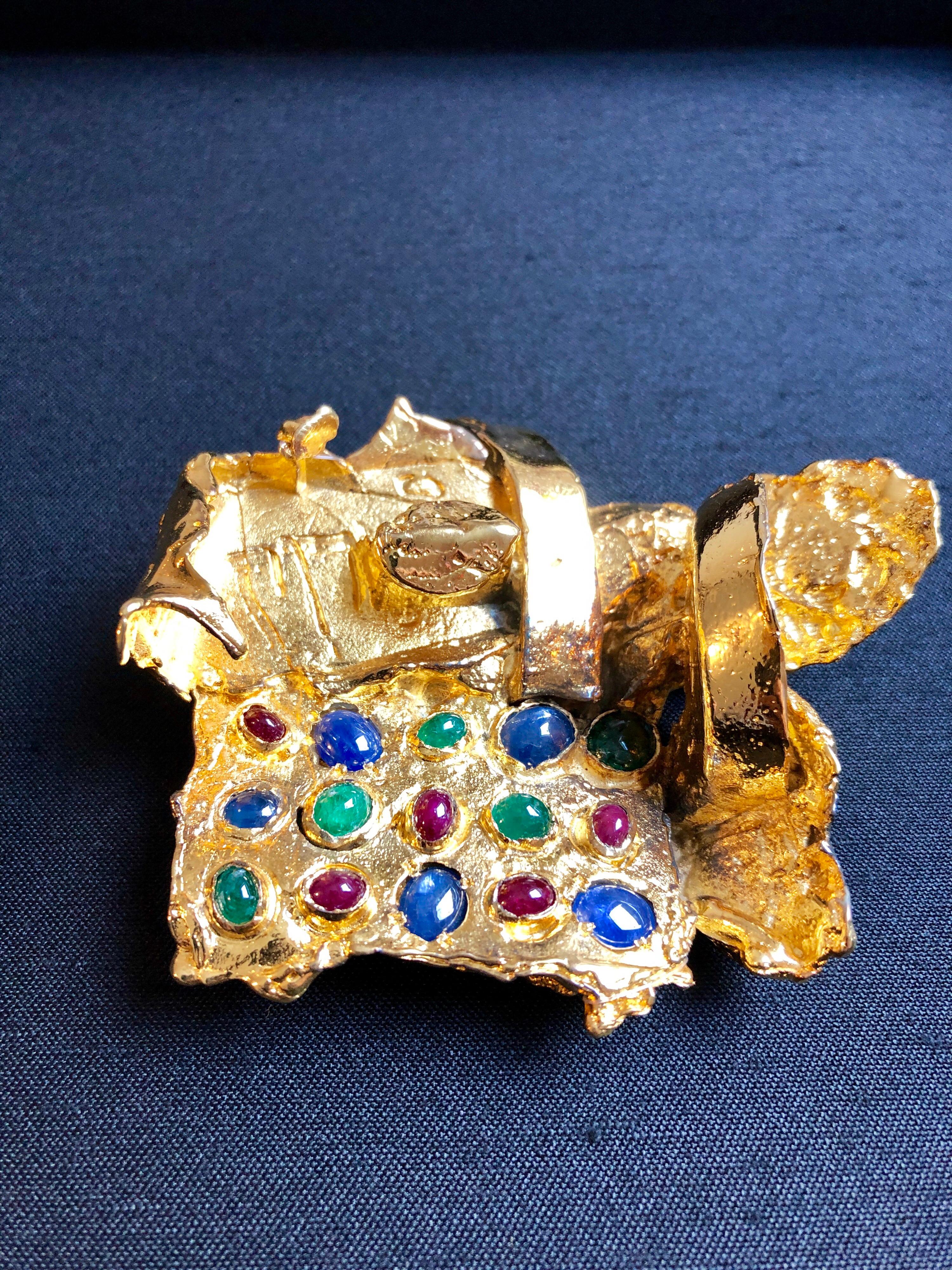 Gold Gilt Bronze Sculpture Brooch Art Israeli Tumarkin Abstract Surrealist  6