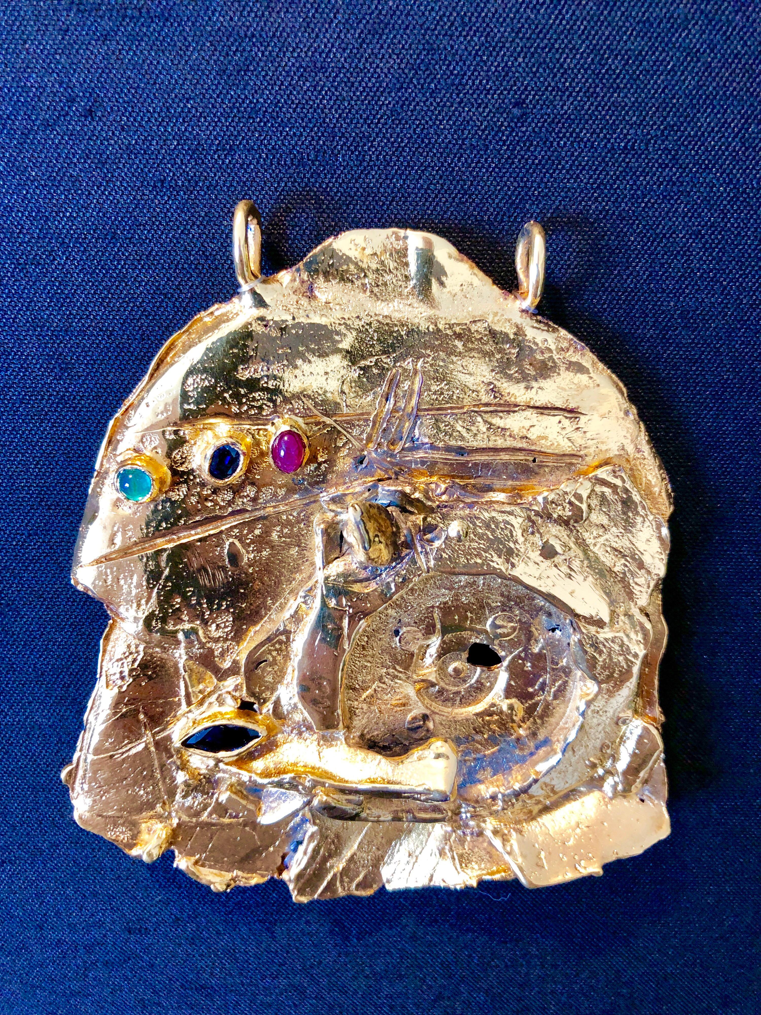 Vergoldete vergoldete Bronze-Skulptur-Halskette, Kunst Israeli Tumarkin Abstrakter Surrealist im Angebot 4