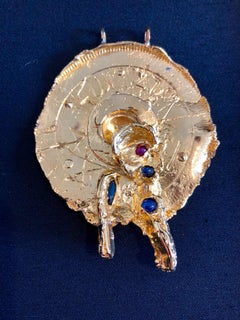 Ciondolo scultura in bronzo dorato Arte Israeliana Tumarkin Astratto Surrealista