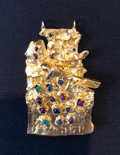 Ciondolo scultura in bronzo dorato Israeli Tumarkin Gioielli astratti modernisti