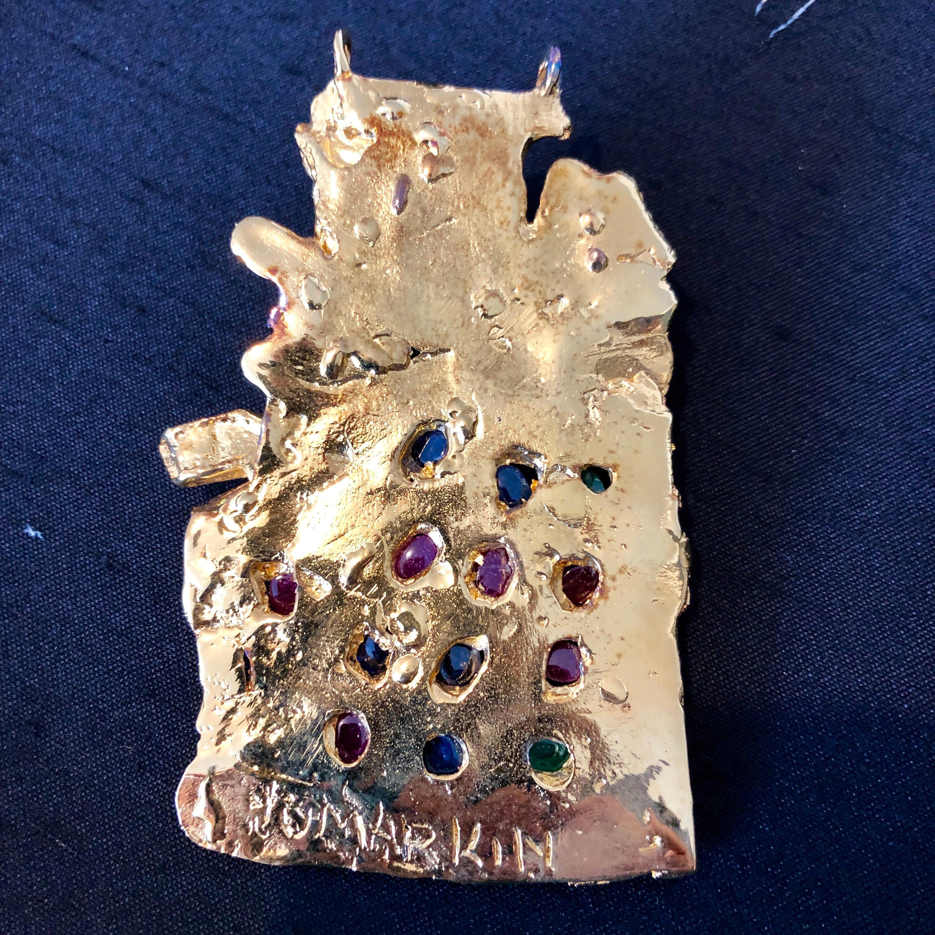 Pendentifs modernistes abstraits d'Israël de Tumarkin en bronze doré et or en vente 1