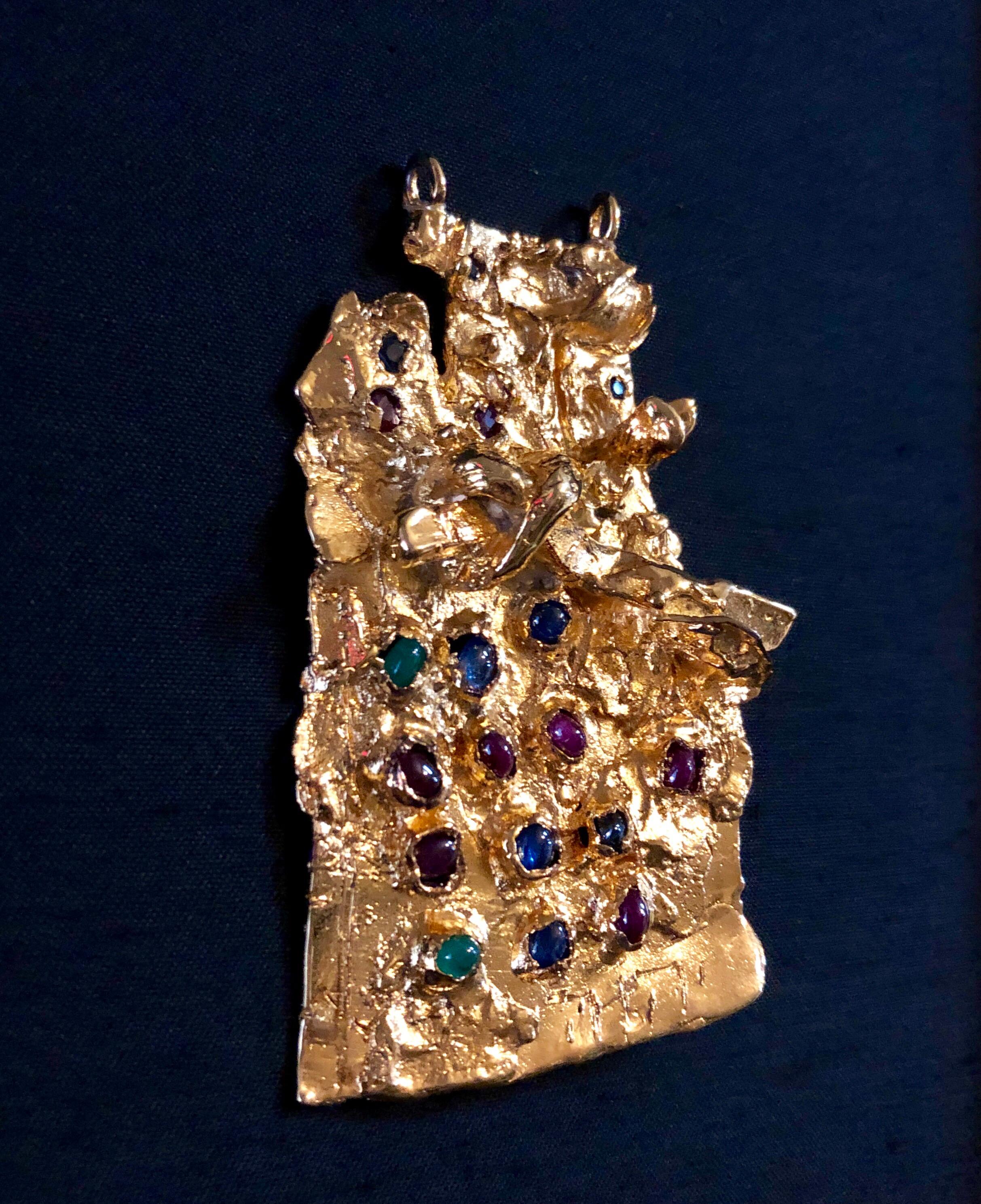 Gold Gilt Bronze Sculpture Pendant Israeli Tumarkin Abstract Modernist Jewelry For Sale 4