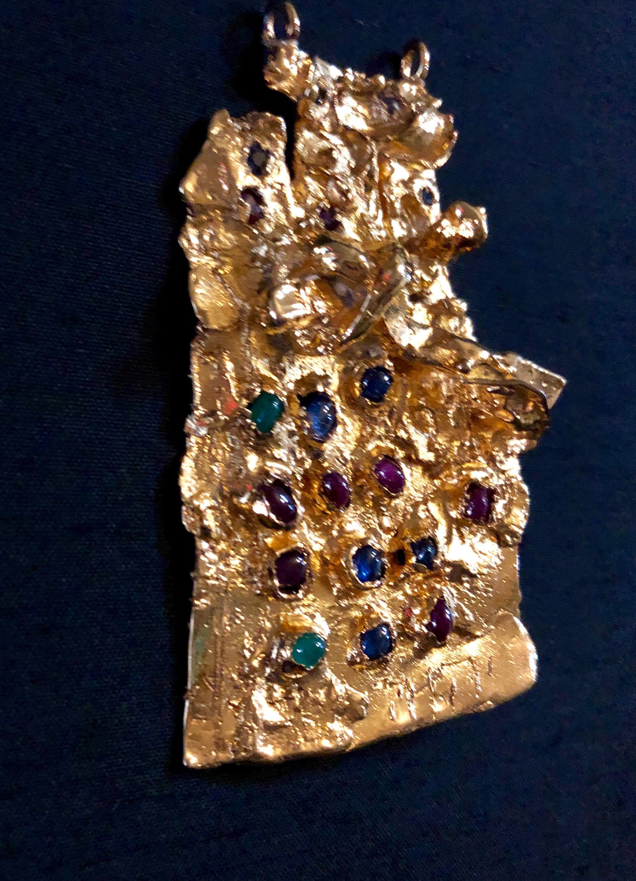 Gold Gilt Bronze Sculpture Pendant Israeli Tumarkin Abstract Modernist Jewelry 1