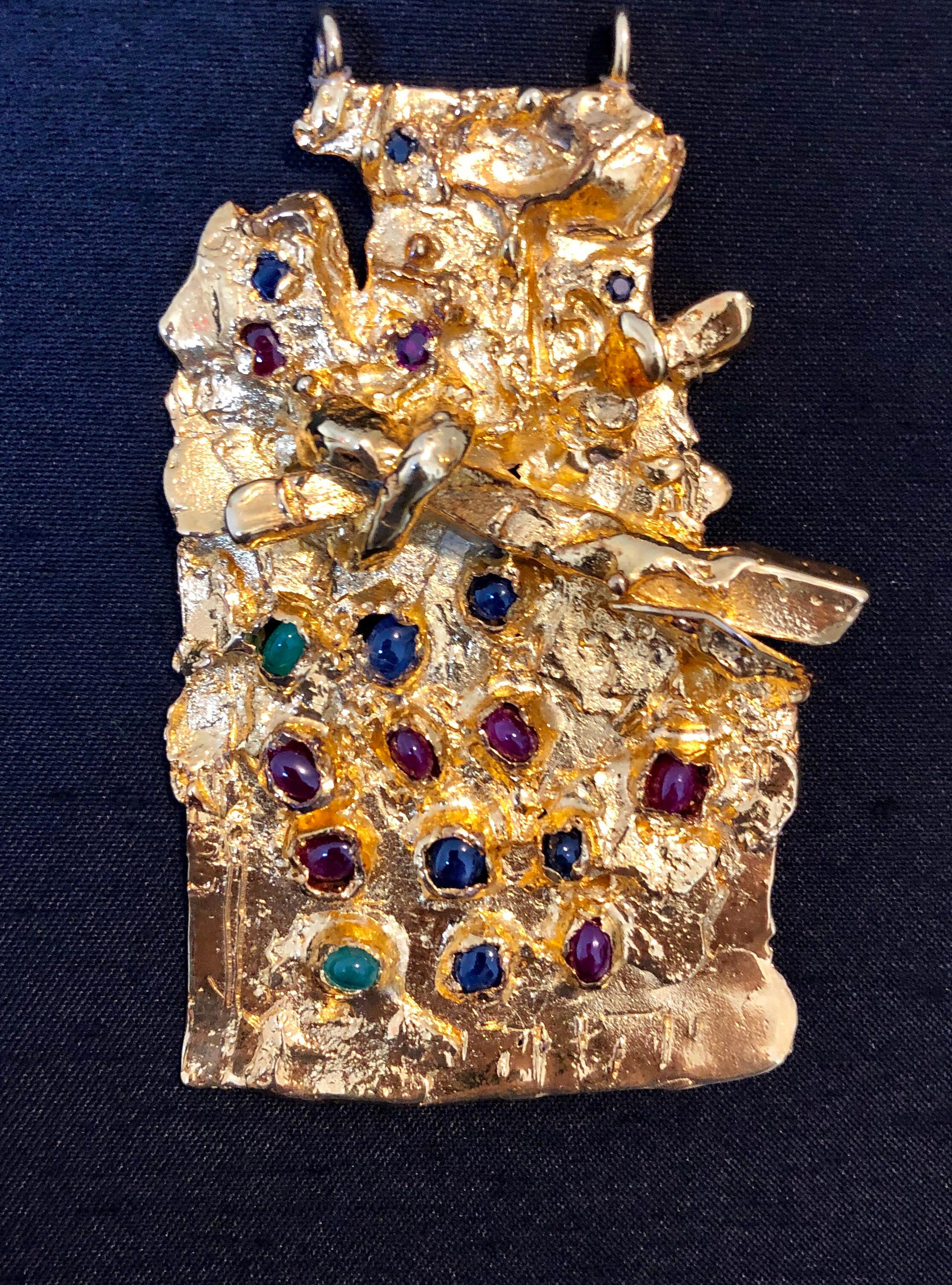 Gold Gilt Bronze Sculpture Pendant Israeli Tumarkin Abstract Modernist Jewelry