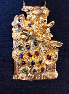 Retro Gold Gilt Bronze Sculpture Pendant Israeli Tumarkin Abstract Modernist Jewelry