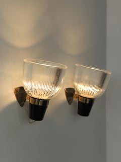 Iganzio Gardella for Azucena Brass Glass LP5 Sconces Wall Lights, Italy 1960s