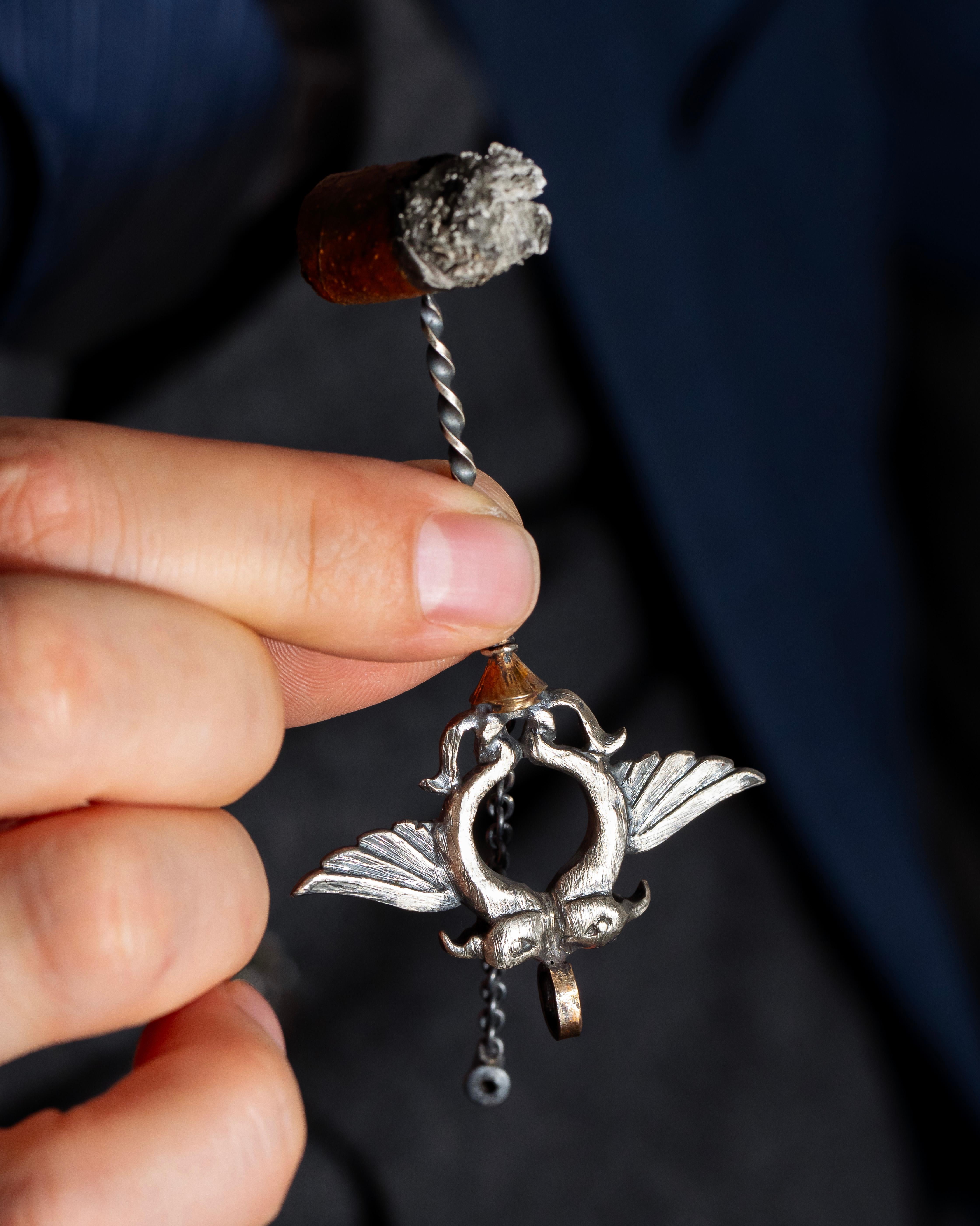 Art nouveau igar Piercer with Double-Headed Eagle - Bronze & Silver Sculptural Tool en vente