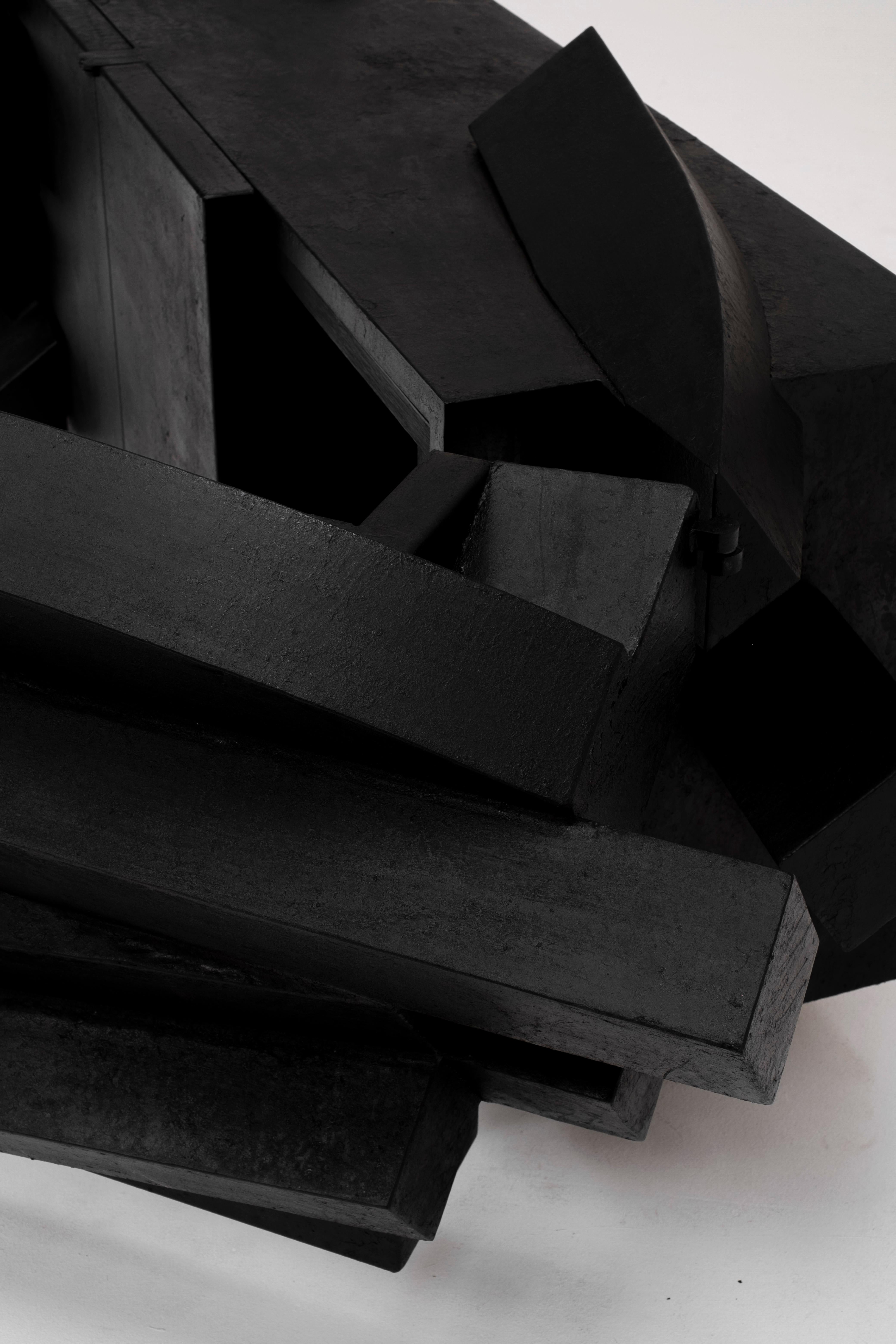 Burnished IGBO sideboard, black oak and metal burned by  Arno Declercq For Sale