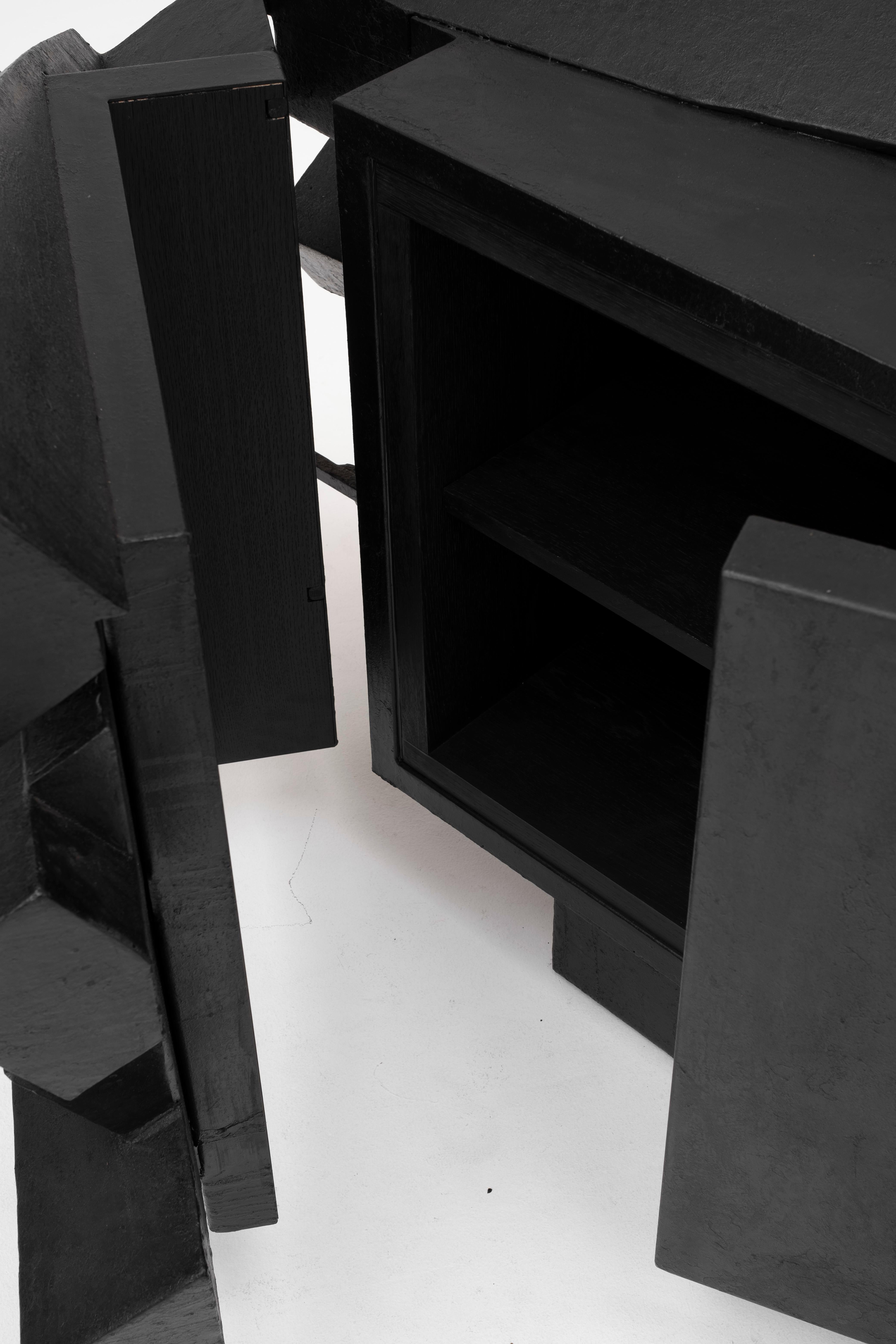 IGBO sideboard, black oak and metal burned by  Arno Declercq In Excellent Condition For Sale In Lubbeek, BE