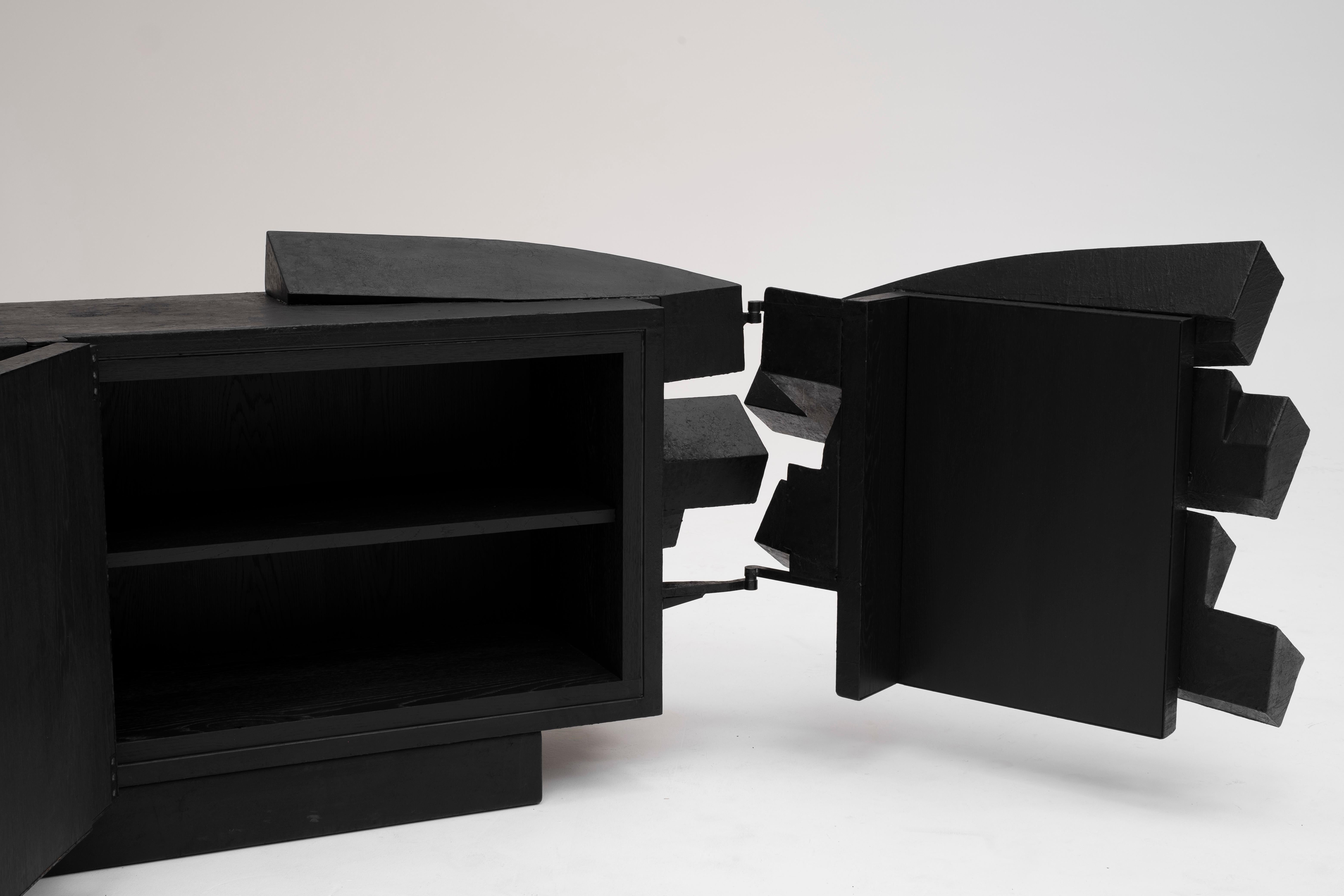 IGBO sideboard, black oak and metal burned by  Arno Declercq For Sale 1