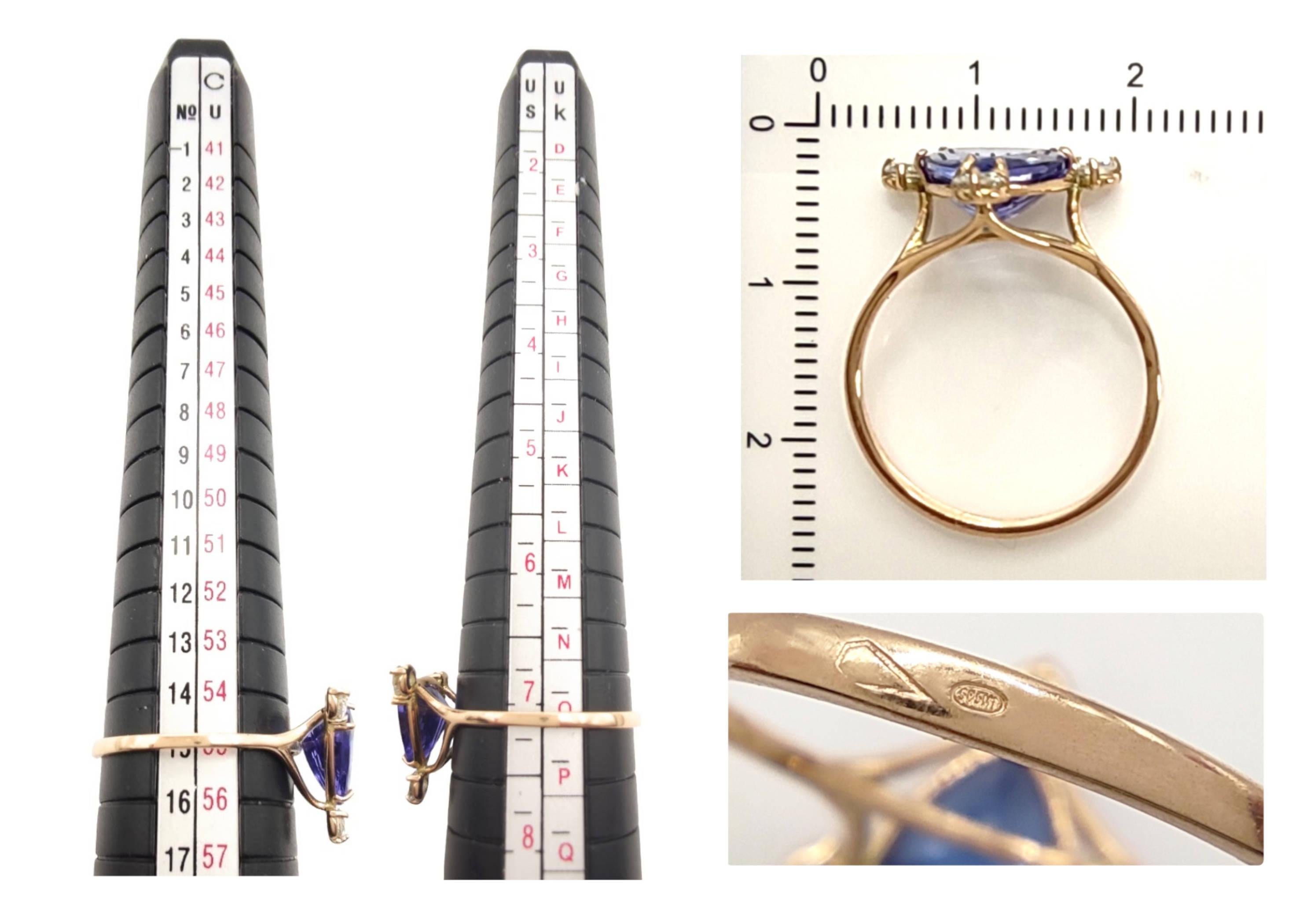 Gemstone ring 14k  gold  Certified  Tanzanite Diamonds Cocktail Ring 4