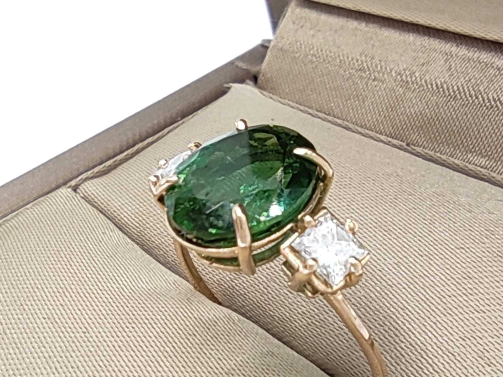 Women's Gemstone 14kt solid Gold Ring Tourmaline   Diamonds Cocktail ring gift  for her 