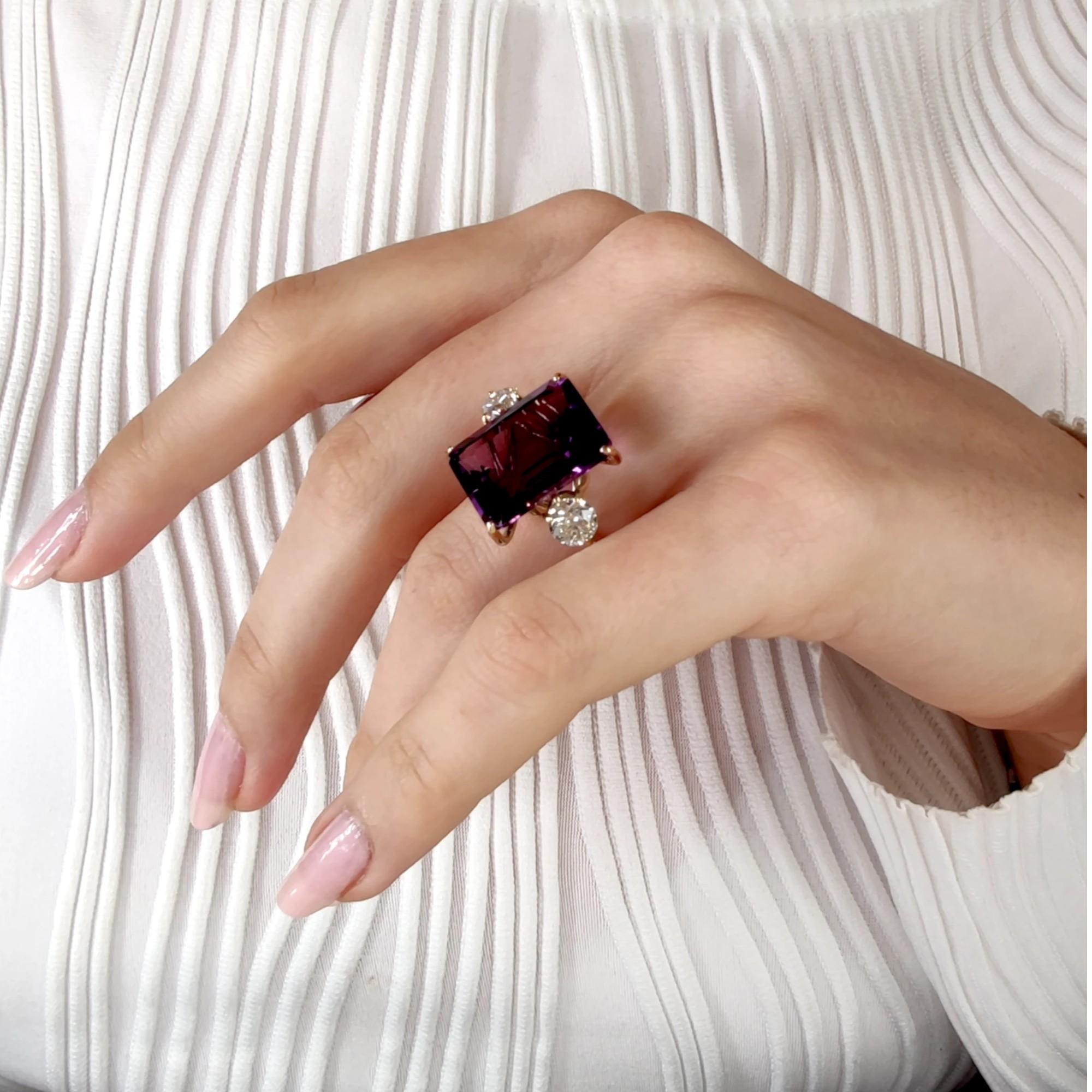 Eleganter Cocktailring mit Amethyst und Diamant - IGE-zertifiziert, perfektes Geschenk für Damen