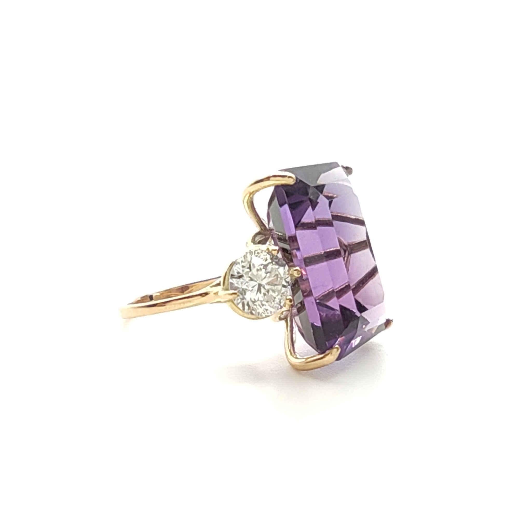 IGE Certified 17.28 Carat Amethyst Diamond Cocktail Ring For Sale 3