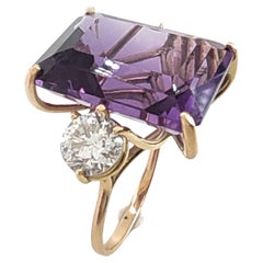IGE Certified 17.28 Carat Amethyst Diamond Cocktail Ring