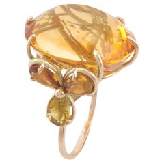 Unique Citrine and Tourmaline Ring - Sculptural Design - 20.96ct Citrine