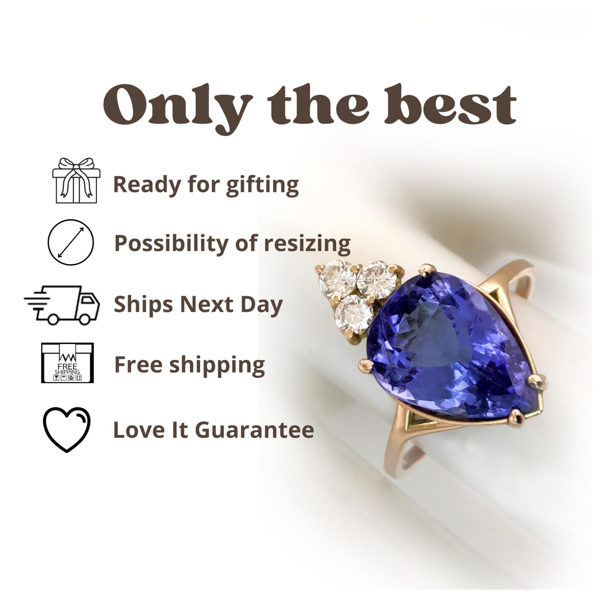 Pear Cut Genuine Certified Tanzanite Diamond Ring-Exquisite Jewelry for Everyday Elegance For Sale