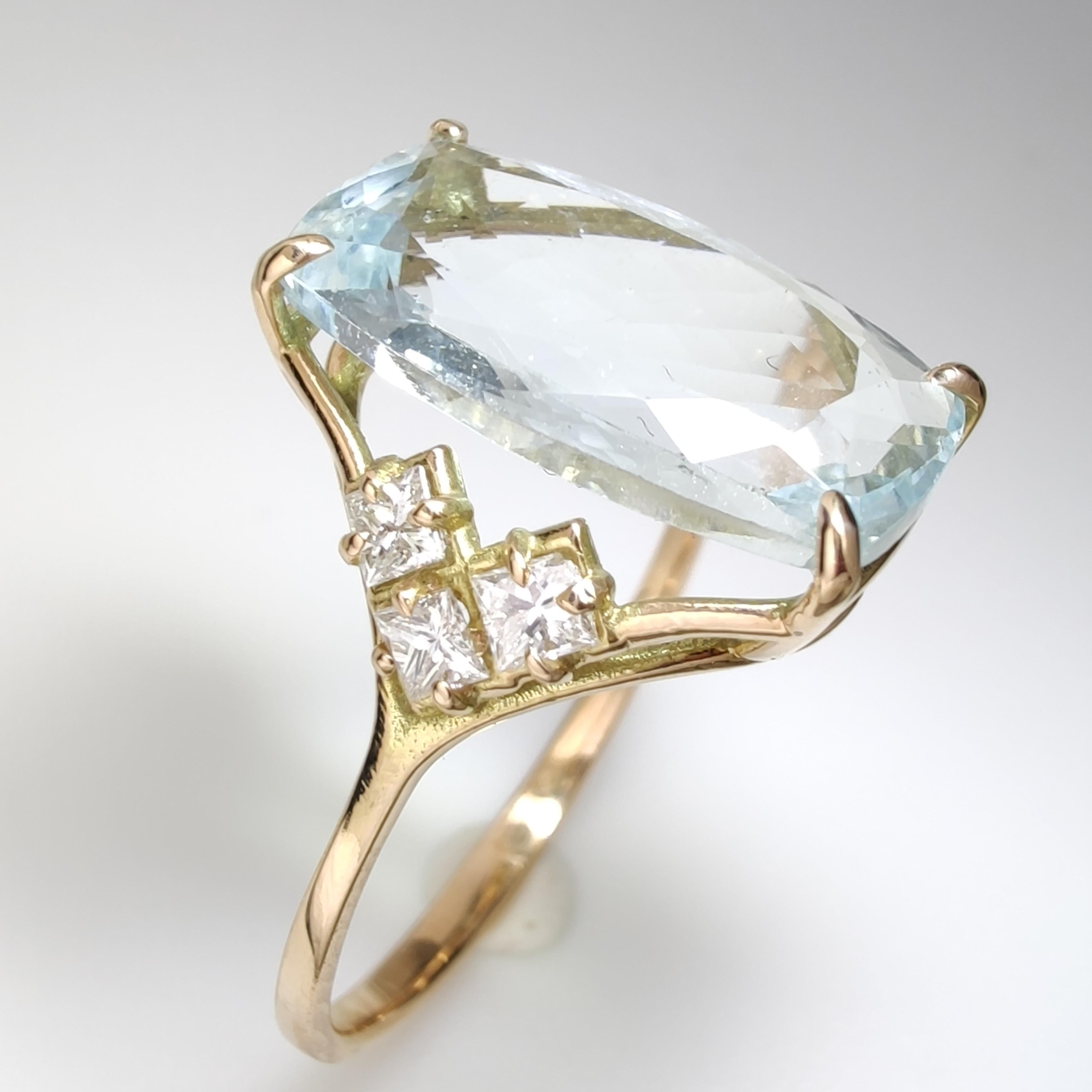 IGE-zertifizierter 4,28 Karat natürlicher Aquamarin-Diamantring  14K Gold im Angebot 4