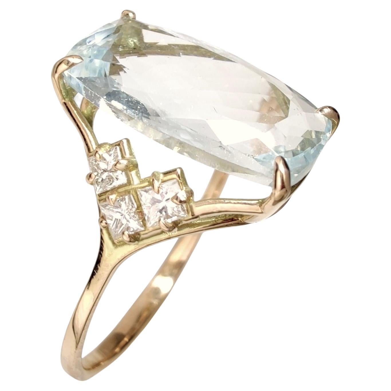 Anillo de diamantes aguamarina natural de 4,28 quilates con certificado IGE  Oro de 14 quilates