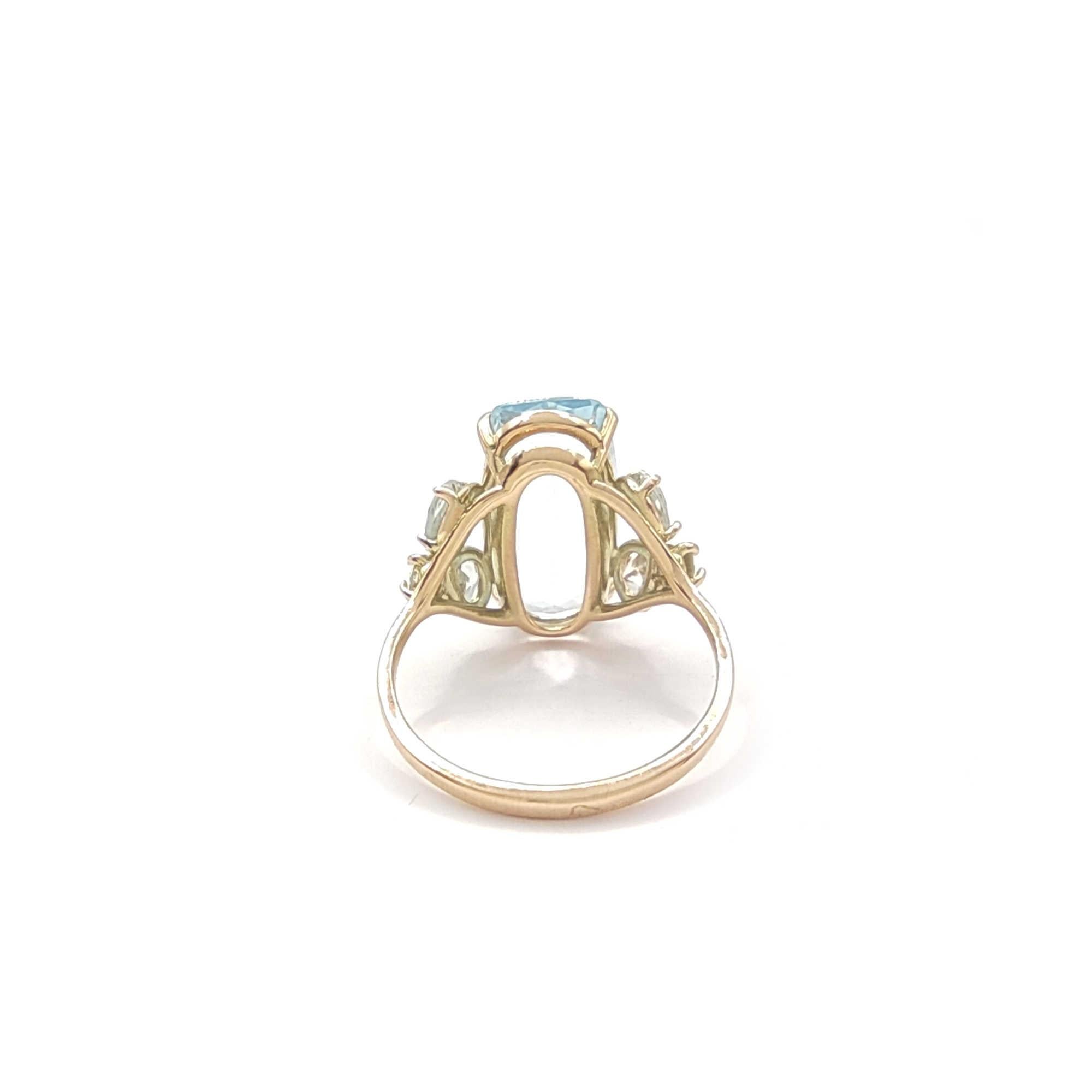 14K Gold Aquamarine & Diamond Cocktail Ring - Elegant Gift for Her Cerified ring 5