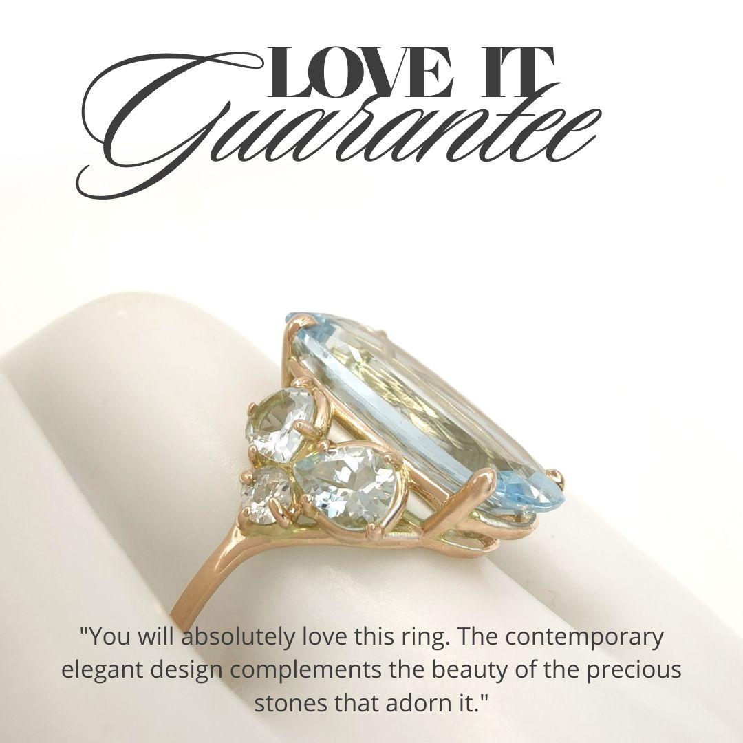 14K Gold Aquamarine & Diamond Cocktail Ring - Elegant Gift for Her Cerified ring For Sale 2