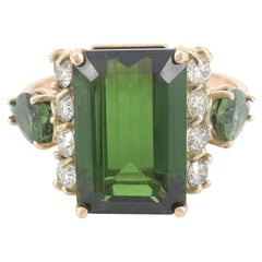 IGE Certified 5.88 Carat Green Tourmaline a Diamond Ring in 14K Gold