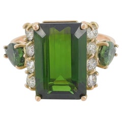 Bague en or 14 carats avec tourmaline verte de 5,88 carats certifiée IGE et diamants