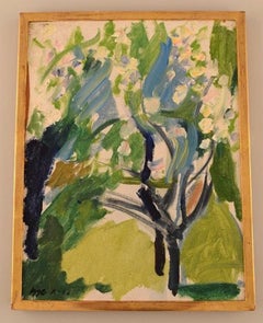Igge Karlsson, Swedish Artist, Oil on Board, "Trees in the Garden"